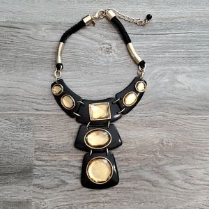 Black and gold stone statement necklace